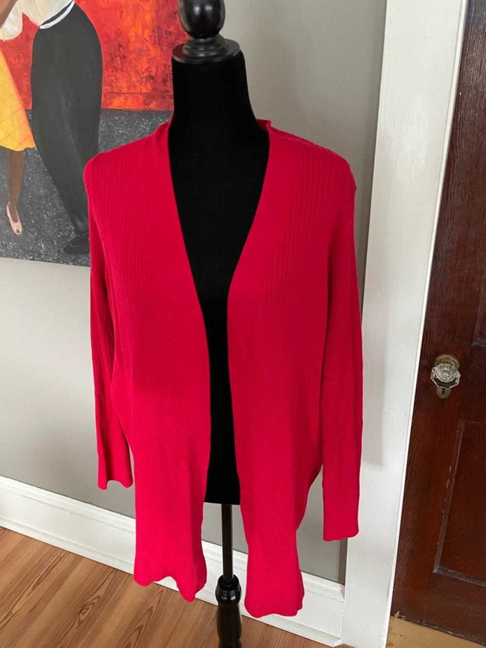 Lands End Longer Cotton/Model Ribbed Cardigan-like new Sz L